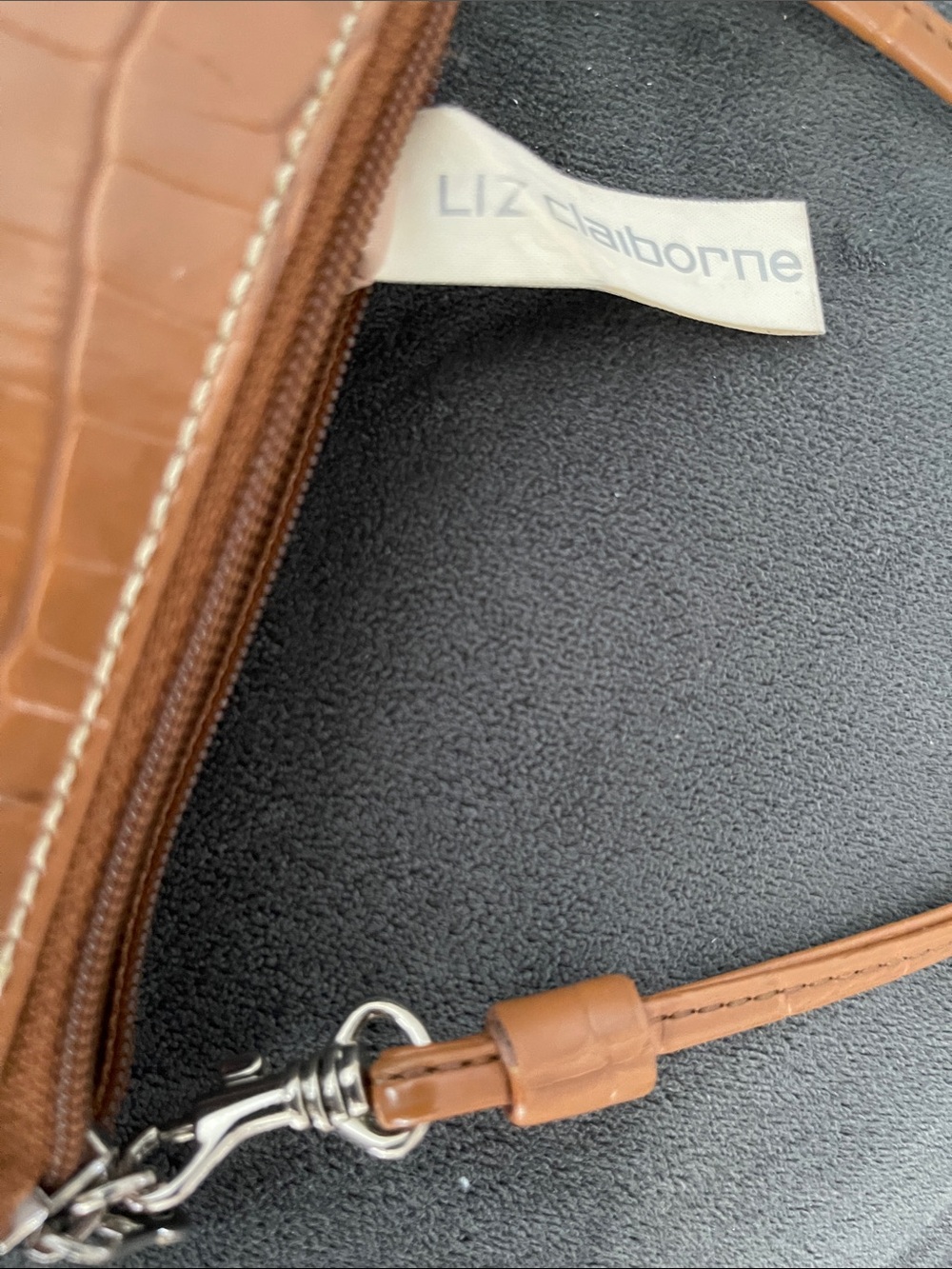 Liz Claiborne Brown Croc-Embossed Wristlet Clutch